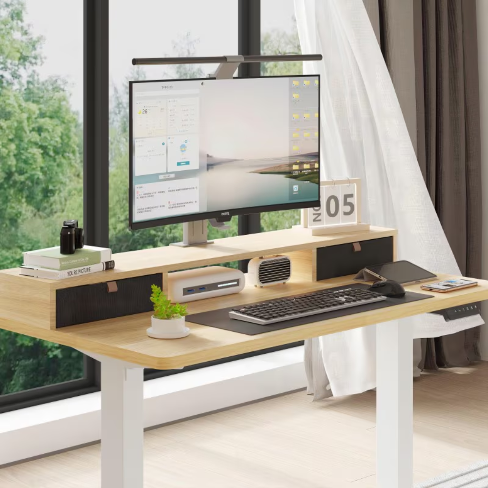 Argussync Dual-Drawer Ergonomic Monitor Riser Stand