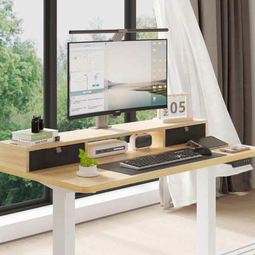 Argussync Dual-Drawer Ergonomic Monitor Riser Stand